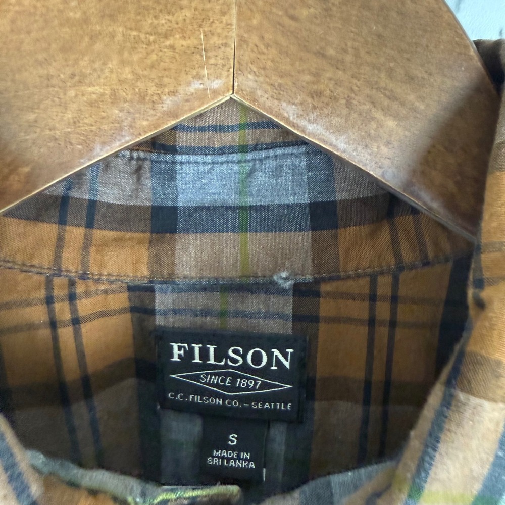 Filson Mens Plaid Button Down Shirt Brown Grey Cotton Long Sleeve Size SMALL - Picture 3 of 8